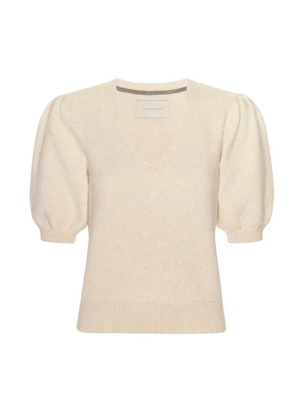 Brochu Walker Havana Puff-Sleeve V-Neck Sweater - Oatmeal Melange